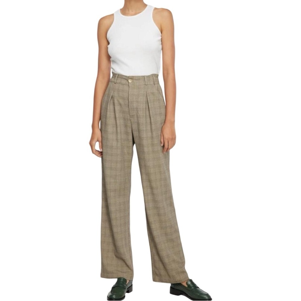 NWT LACAUSA Plaid Academia High Rise Wide Leg Trousers Sz XS